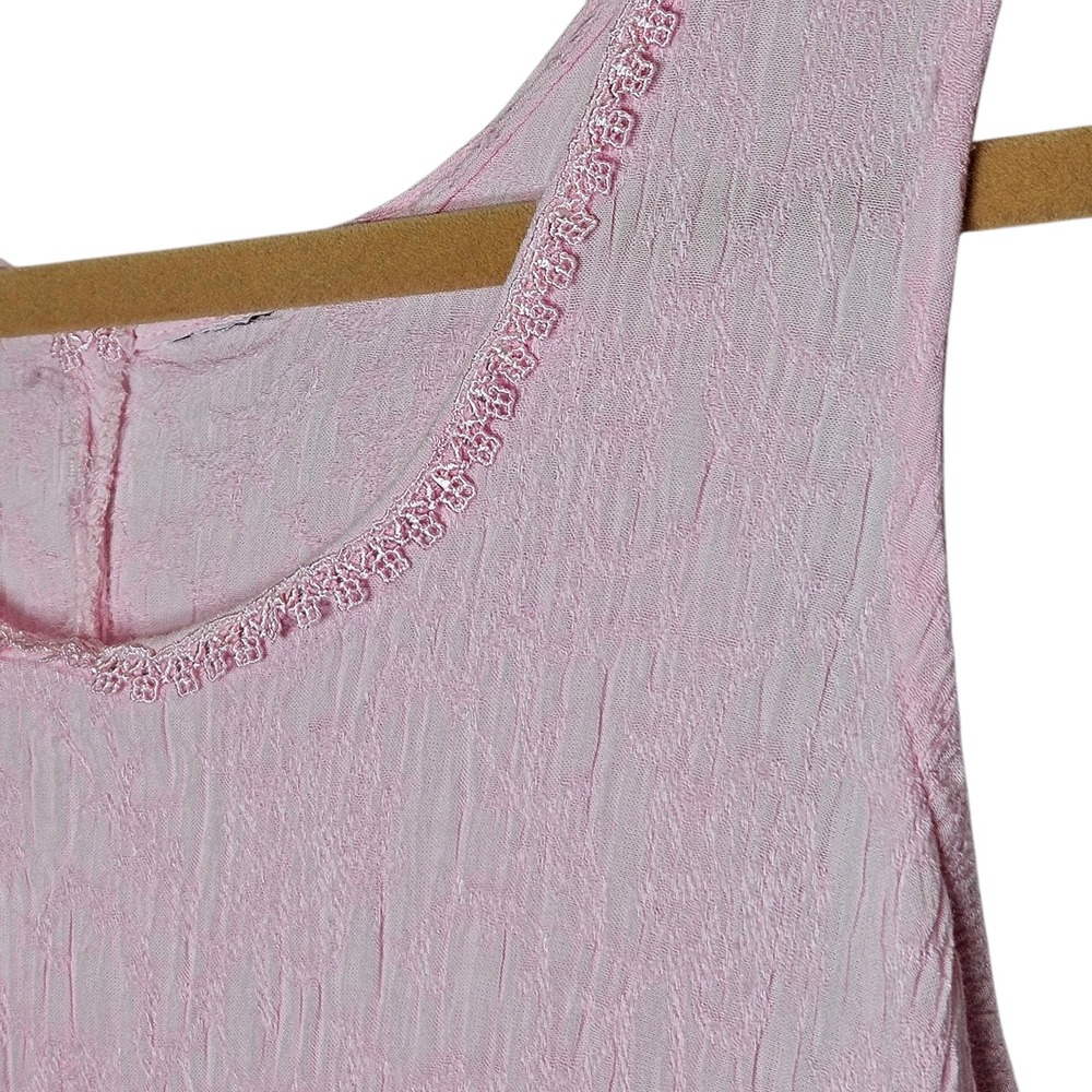 Vintage Sleeveless Maxi Dress Pink Textured Lace Trim Summer Casual Size M - Picture 3 of 8